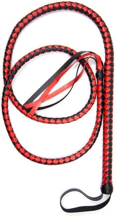 Lange gevlochten single tail - Bull Whip - 190 cm lang - Rood/Zwart