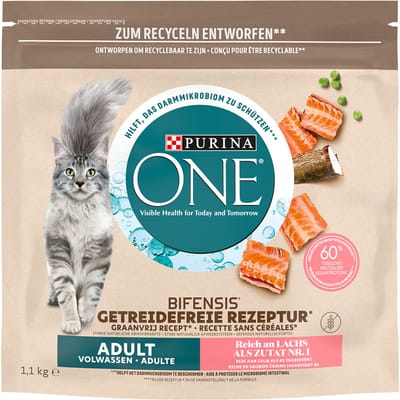 3x 1,1kg Grain Free Adult Zalm Purina ONE Kattenvoer