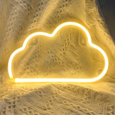Daity Wolkenneonlicht - LED-wolkenneonlicht voor wanddecoratie - op batterijen of USB werkende wolkendecoratie als decoratieve wandlamp - geschikt voor de slaapkamer - kinderkamer van tienermeisjes - verjaardagen - bruiloften en feesten (warm geel)