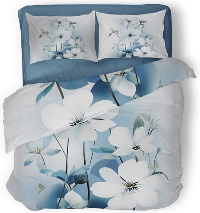 Eleganzzz Dekbedovertrek Field of Blooms - blauw - Dekbedovertrek 240x200/220cm - Micropercal - Lits Jumeaux - Dekbedovertrekken - Bloemen Dekbedovertrek