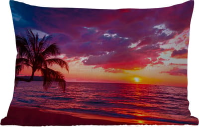 Buitenkussens - Tuin - Zon - Horizon - Roze - Palmboom - Zee - 50x30 cm