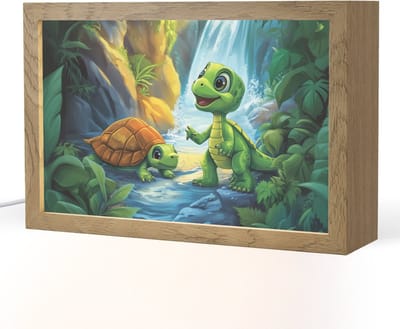Nachtlampje 30x20 cm - Kinder lampje - Schildpad - Dino - Jungle - Waterval - Tafellamp kinderkamer - Slaapkamer lamp - Bedlamp kinderen - Kinderlampje stopcontact - Wandlamp babykamer - Nachtlampjes