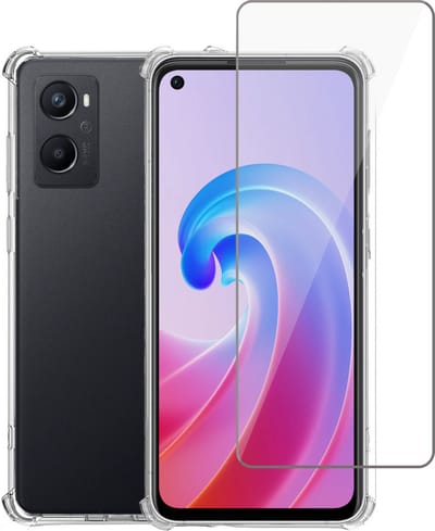 Hoesje geschikt voor Oppo A96 + Screenprotector – Gehard Glas Cover – Shock Proof Case – Transparant