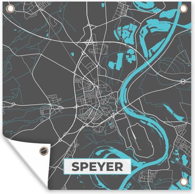 Tuin poster Stadskaart – Plattegrond – Duitsland – Blauw – Speyer – Kaart - 200x200 cm - Tuindoek