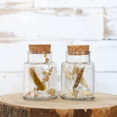 Droogbloemen in glas met kurk - Set van 2 voor unieke woondecoratie