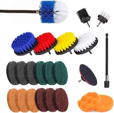 Electric Drill Cleaning Brush Set 23 Pieces Metal Extension Rod for Bathtub Flooring Sinks Wheels Tile Seals Mats - Carpet Cleaning Tool