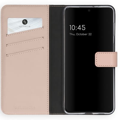 Selencia Hoesje - Geschikt voor Samsung Galaxy S21 - Echt Lederen Bookcase - Dusty Pink