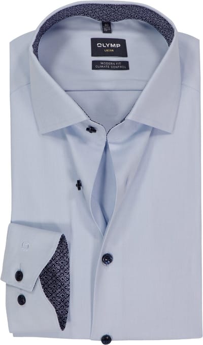 OLYMP 24/7 Luxor modern fit overhemd - twill - lichtblauw - Strijkvriendelijk - Boordmaat: 41