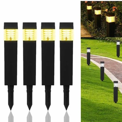 Meedeer Padverlichting-Solar tuinverlichting-grondverlichting(4 stuks)-Tuinverlichting Op Zonne Energie-warm wit -RVS-IP65 Waterdicht-Voor Tuin, Oprit(6*6*39cm)