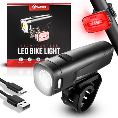 Lumora Fietsverlichting Set - 500 Lumen LED - USB Oplaadbaar Fietslicht Voor en Achter - 1000m bereik - Waterdicht - Voor Racefiets, MTB en Fietsen