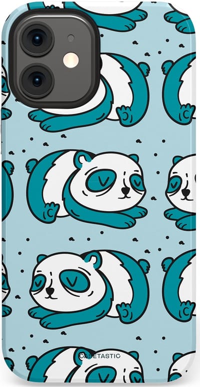 Casetastic hoesje geschikt voor Apple iPhone 12 Mini - Dubbellaagse bescherming - Panda dromen - Fashion Case - Lichtgrijs Petrol Wit