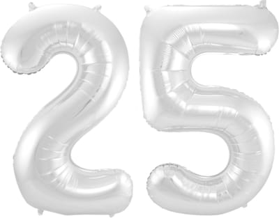 Ballon Cijfer 25 Jaar Zilver 70Cm Verjaardag Feestversiering Met Rietje