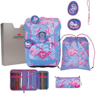 DerDieDas schooltas ErgoFlex Easy Superflash Set 6-delig Magic Unicorn Lichtblauw