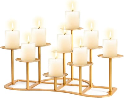 Grote 9-lichts Kandelaar voor Zuulkaarsen - Gouden Metalen Tafelstuk voor Binnen