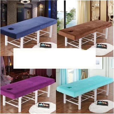 Extra Dikke Massage Tafel Hoes Velvet - Huidvriendelijk Jersey Laken voor Beauty Salon en SPA - Met Gezichtsuitsparing - Diepblauw