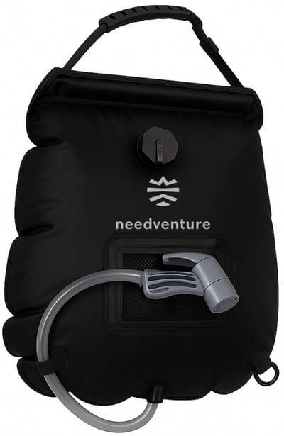 needventure® Solar Douche - Camping Douchezak - Buiten Douche - Tuindouche - Inclusief Thermometer - Waterzak Met Douchekop - 20L - Zwart