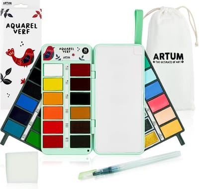 Aquarelverf Set met 36 Kleuren - Met Waterbrush en Spons - Waterverf - Schilderen - Handlettering - Brush Pennen