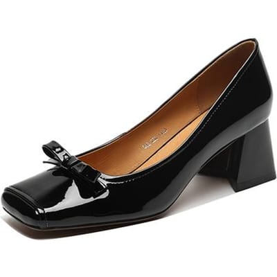 Lente Dames Pumps Lakleren Schoenen Voor Dames Vierkante Neus Blokhak Schoenen Retro Hoge Hakken 39 zwart