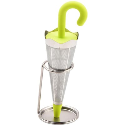 3 Kleuren Parapluvorm Thee-infuser Silicone Roestvrij Staal Kruiden Specerijen Zeef Filter Mesh Theezetter Theepot Gereedschap Theeservies white