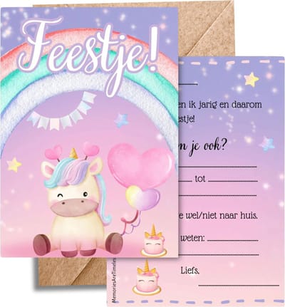 Unicorn Uitnodigingskaarten – Set van 6 met Enveloppen -Stevig 350g Papier - Perfect voor Kinderfeestjes
