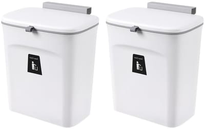 Compostbak Keuken - Vuilnisemmer Gootsteen - Afval Scheiden - Hangend Deksel - 9 Liter 2 Stuks - Wit