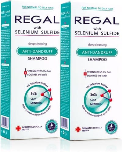 Regal Anti Roos Selenium Sulfide Shampoo Voordeelverpakking 2 Stuks – Normaal & Vet Haar – met Menthol & Klei – 2 x 200ml