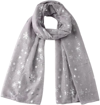 Kerstsjaal-Kerstaccessoires-Kerst sjaal-- Kerstsjaal - Lange hoofddoek voor dames - Zachte sjaal - 180*70cm - Sjaal met sneeuwvlokprint voor dames (grijs)