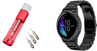 Strap-it Stalen Schakel Band + Toolkit - Geschikt voor Samsung Galaxy Watch Active / Active 2 / Galaxy Watch 3 41mm / Galaxy Watch 1 42mm / RVS Band - Gear Sport - Luxe metalen schakelarmband - Zwart