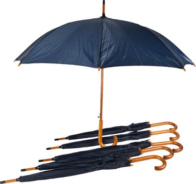 Paraplu 6 stuks - Set van 6 Navy Blauwe Automatische Paraplu’s met Houten Handvat | Waterdicht en Windproof | 98cm Diameter | Je Kunt Hem ook als Golfparaplu Gebruiken