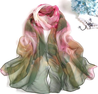 Dunne Zomersjaal – Neksjaal – Feestelijke Omslagdoek – Groen Roze Gebloemd – Lichte Dames Sjaal – Polyester – 160x50 cm
