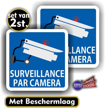Jerma - Surveillance par caméra - Camera - Stickers - 2 st – 14x14 cm - Weerbestendig - Zelfklevend