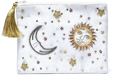 Fluwelen Etui Met Rits Wit Met Zon En Maan - 20x15 Cm - 20x15 cm