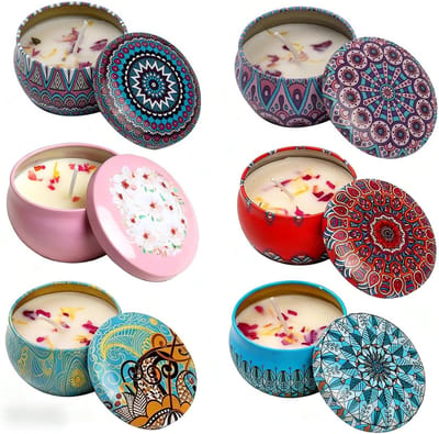 Set van 6 Geurkaarsen van Sojawas - Cadeauset voor Vrouwen, Ontspanning, Yoga, Stressverlichting en Eco-vriendelijke Decoratie voor Thuis