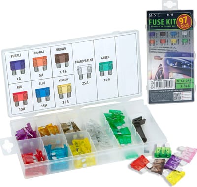 MNC - Premium Zekeringen - Autozekeringen / Motor Zekering - 97 stuks - 6V/12V/24V - 3, 5, 7.5, 10, 15, 20, 25, 30 A Ampere - 19 x 13 mm