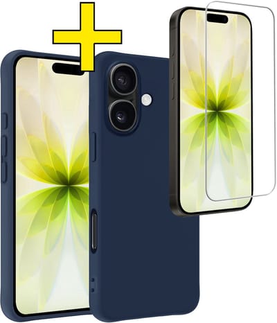 Hoesje - Met Screenprotector - Geschikt voor Apple iPhone 17 - Sterk & Shockproof - Back Cover - Siliconen Case - Telefoon Hoes - Telefoonhoesjes - Donkerblauw