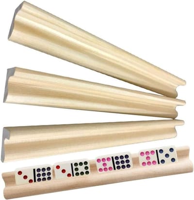 Dominostandaard Set - Houten Domino Bakken - Spel Organisatie - Schuine Sleuven - 19 cm Lengte - Houtkleur