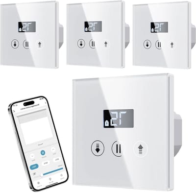 4 stuks aangesloten rolluikschakelaar, intelligente touch-schakelaar, compatibel met Alexa/Google Home, uitgerust met een lcd-display in procentuele afstand (neutrale draad vereist)