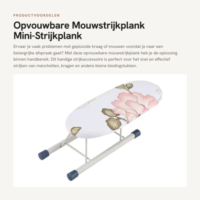 Dailygoods- Mouwstrijkplank Opvouwbaar - Mini-strijkplankovertrek - Draagbare Hanteertafel - Kraag/Mouwen Strijken - 26,5 x 10,5 x 8,5 cm - Polyester Naaldvilt - Strijkplank