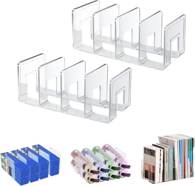 4 Slots Acryl Tijdschriftenhouder - Desktop Organizer voor Documenten en Boeken - 2 Pack Transparante File Sorter en Keuken Wrap Organizer
