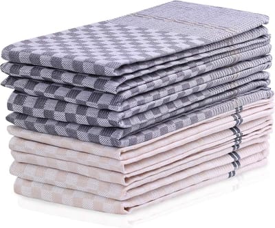 Set van 10 keukendoeken, 50 x 70 cm, met ophanghaakjes, 100% katoen, crème, grijs, grafiet, hoogwaardige theedoeken