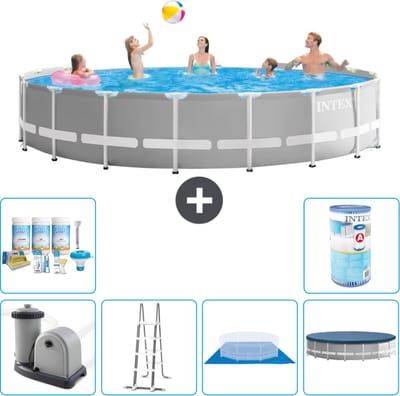 Intex Rond Prism Frame Zwembad - 548 x 122 cm - Grijs - Inclusief Pomp - Ladder - Grondzeil - Afdekzeil Onderhoudspakket - Filter