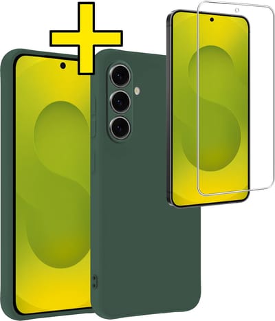 Hoesje - Met Screenprotector - Geschikt voor Samsung Galaxy S25 FE - Sterk & Shockproof - Back Cover - Siliconen Case - Telefoon Hoes - Telefoonhoesjes - Donkergroen