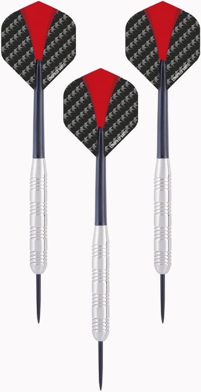 Nickel Silver Dartpijl Set 22 Gram – 3 Stuks – Rood/Zwart Flights, Zwarte Shaft – Semi Professioneel – Inclusief Kunststof Etui – Longfield