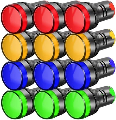 12-delige 22mm Power Indicator Set voor AC220V-380V, Signaal Lampen en Flitslampen in Rood, Geel, Blauw en Groen