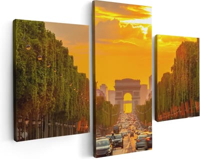 Artaza Canvas Schilderij Drieluik Arc De Triomphe Bij De Autoweg - 90x60 - Foto Op Canvas - Canvas Print