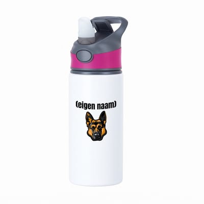 Hacebo® - hondenkop met eigen naam waterfles met rietje roze - Honden - honden liefhebbers - iemand die houdt van honden - verjaardag - cadeau - kado - water fles - 650ML