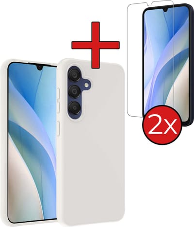 Hoesje - Met 2x Screenprotector - Geschikt voor Samsung Galaxy A15 - Sterk & Shockproof - Telefoon Hoes - Back Cover - Siliconen Case - Telefoonhoes - Wit
