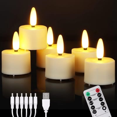 REN® Led Kaarsen Met Bewegende Vlam - Oplaadbare Waxinelichtjes - Oplaadbare Kaarsen - Oplaadbare Theelichtjes - Wit - 4cm x 4cm x 5cm
