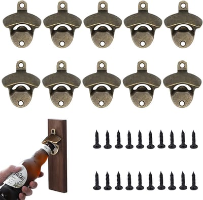 Set van 10 Wandgemonteerde Flessenopeners van Gietijzer, Vintage Ontwerp voor Thuis, Bars en Keuken, Perfect voor Bierliefhebbers
