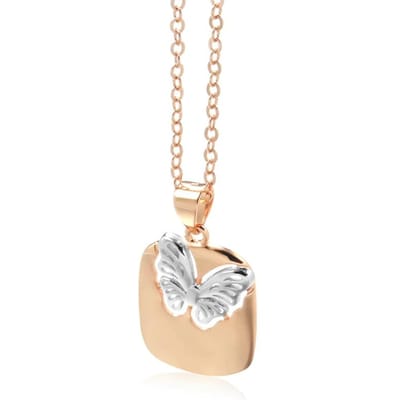 Pendentif Mode Rose Doré Mélange de Couleurs Pendentif Papillon Creux Collier Femmes Fête Quotidien Vintage Mariage Bijoux beige